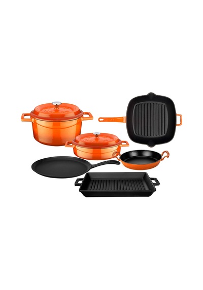 Lava Döküm 6x Trendy Serisi 8 Parça Tencere & Tava Seti Turuncu