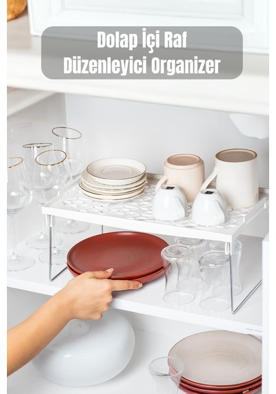 1 Adet Çok Amaçlı Raf Tabak,kupa,bardak Rafı Organizer Metal 34 X 25 Beyaz Tr Diğer