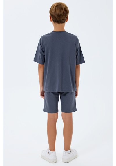 Rolypoly 3752 %100 Pamuk Erkek Çocuk Kısa Kol Cepli Oversize Şort Pijama Takımı Füme