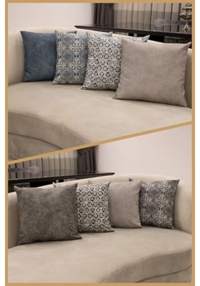 Asdiva 43x43 Cm Açık Gri Kırlent Kılıfı Dekoratif Kadifemsi Etnik Inta-701 Çok Renkli