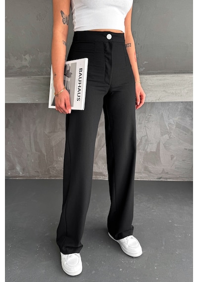 Kadın Yüksek Bel Geniş Paça Pantolon Grey Tailor siyah