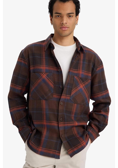 Defacto Regular Fit Polo Yaka Kareli Flanel Uzun Kollu Gömlek G2331ax25aubn339 Kahve-bn339