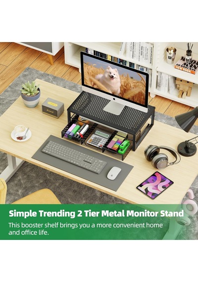 Dizüstü Bilgisayar, Bilgisayar, İmac, Siyah İçin Çekmeceli Metal Monitör Standı Yükseltici Ve Bilgisayar Masası