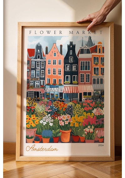 Amsterdam Hollanda Çerçeveli Tablo Seyahat Severlere Salon Ve Ofis İçin Estetik Duvar Dekoru Travel Flower Market