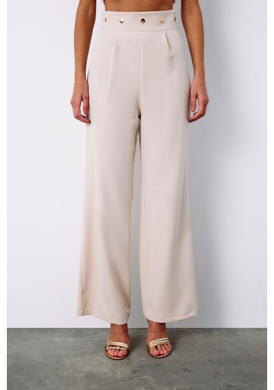 Sateen Bel Aksesuarlı Pantolon - Bej-135211 Bej