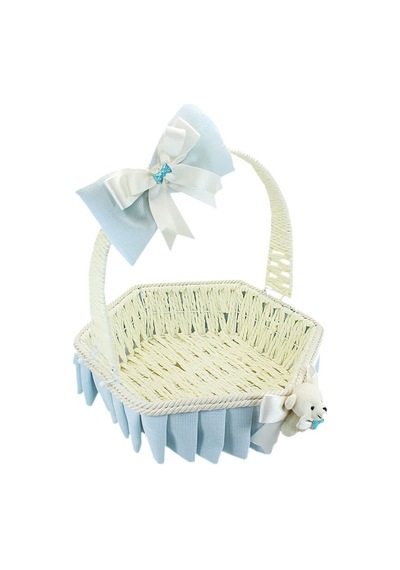 Saplı Altıgen Kumaş Sepet 32 Cm Büyük Boy Mavi