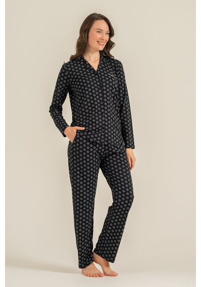 Pierre Cardin Kadın Siyah Nakışlı Gömlek Pijama Takımı Pc9290-s-v1 Pc9290-s-v1