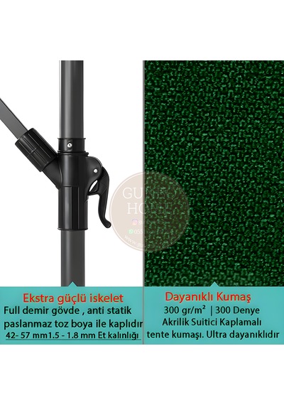 Gunbo Home 3 Mt 8 Kaburga Full Demir 21 Kg Yeşil Bahçe Şemsiyes