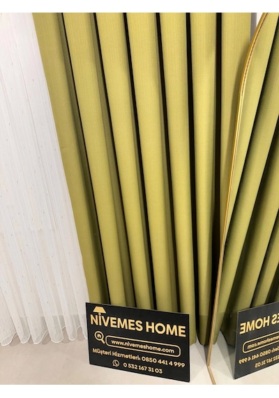 Nivemeshome Roma Keten 1/3 Sık Pileli Yeşil Fon Perde Apm Yeşil