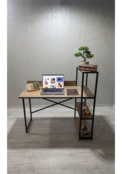 3 Raflı Çalışma Masası 60x120 - Bilgisayar Ofis Ders Masası Oyuncu Masası Siyah