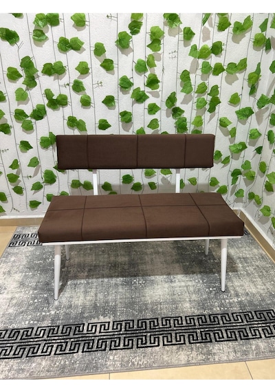 Özcan Metal Beyaz Metal Ayaklı Sırtlı Siyah Mutfak Salon Antre Yatak Odası Puf Bank Oturak Bench Kahverengi