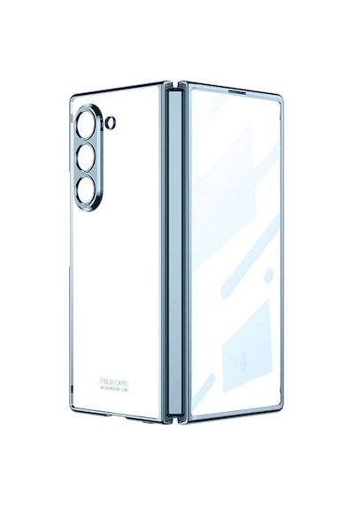 Samsung Uyumlu Galaxy Z Fold 6 Kılıf Cherena Full Camlı Kıpta Kılıf Mavi