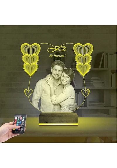Luvivia Kalp Sevgiliye Hediye Fotoğraflı 3d Lamba - Masa Gece Lambası V15 Şeffaf