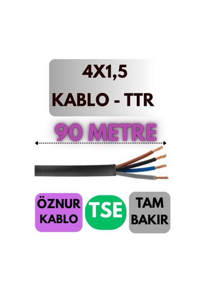 Öznur 4x1,5 Ttr Kablo Metre Seçenekli Siyah - 90 Metre