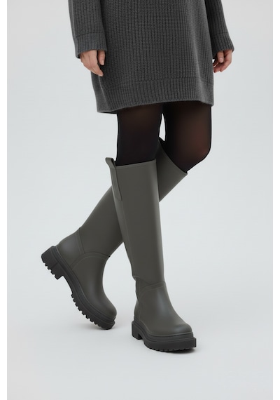 Fox Shoes V973222209 Füme Kalın Tabanlı Kadın Binici Çizmesi Füme
