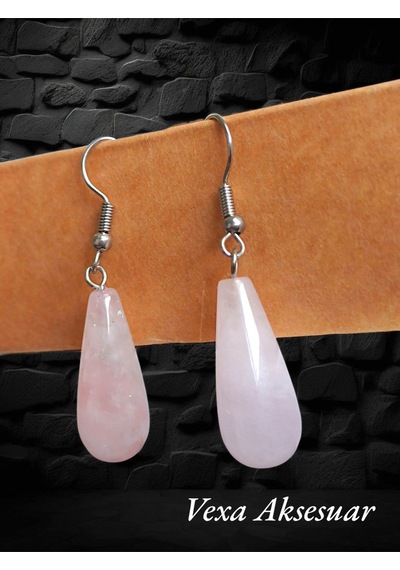 Pembe Kuvars Taşlı Damla Küpe Doğal Taş & Romantik Stil Vexa Aksesuar Pembe
