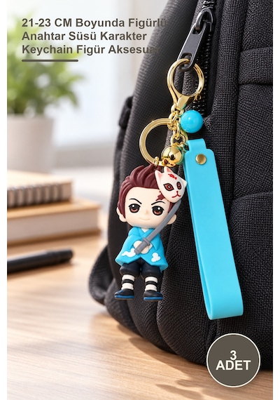 3 Adet Anime Figür Anahtarlık 21-23 Cm Boyunda Figürlü Anahtar Süsü Karakter Keychain Figür Aksesuar
