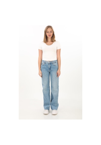 V Yaka Slim Fit Crop Tişört-ekru Ekru