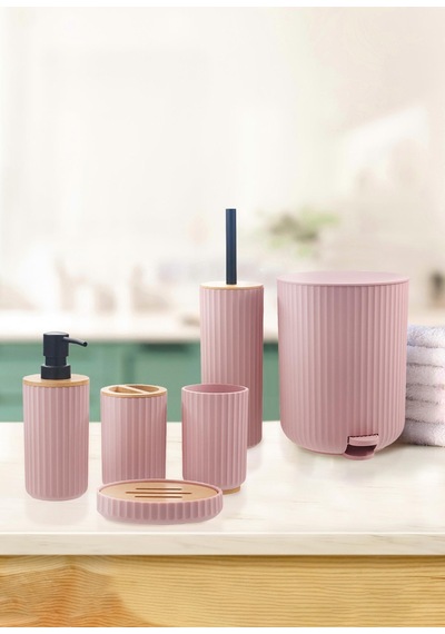 The Mia Stripe Banyo Seti Pembe 6 Parça Pembe