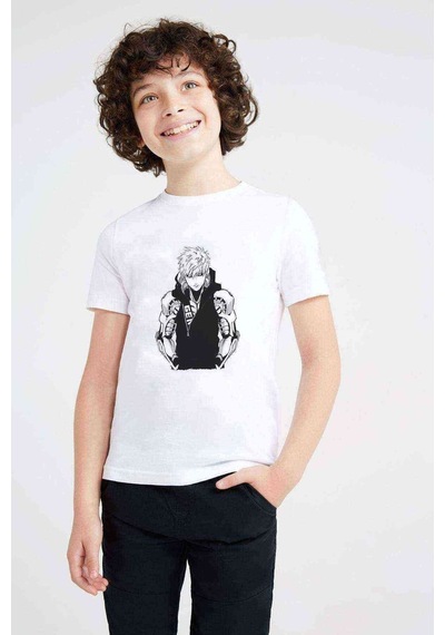 Tshirthane Anime One Punch Man Baskılı Unisex Çocuk Beyaz T-Shirt (534789228)