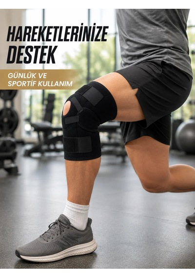 Ligamentli Dizlik Açık Patella Yan Destekli Ayarlanabilir Bantlı Sporcu Dizliği Siyah