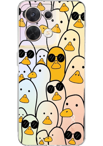 Huawei Reno 8 Uyumlu Kamera Korumalı Kapak Duck Tasarımlı Şeffaf Silikon Kılıf Şeffaf