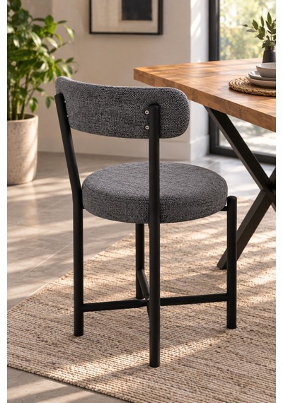Sulorahome Keten Kumaşlı Gri Mutfak Sandalyesi - Metal Ayaklı Modern Tasarım
