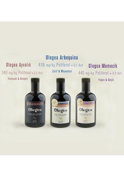 Gurme Tadım Paketi 3x500 Ml - Soğuk Sıkım Natürel Sızma Zeytinyağı Memecik, Arbequina, Ayvalık