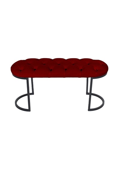 Elısse Black Puf - Metal Ayaklı Kapitoneli Model Puf, Bordo Bench