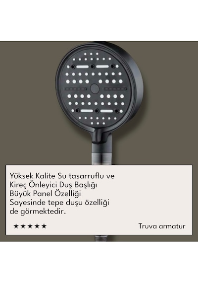 Kireç Önleyici Özellikli Turbo Basınçlı Su Tasarruflu Duş Başlığı 5 Adet Yedek Filtreli Siyah
