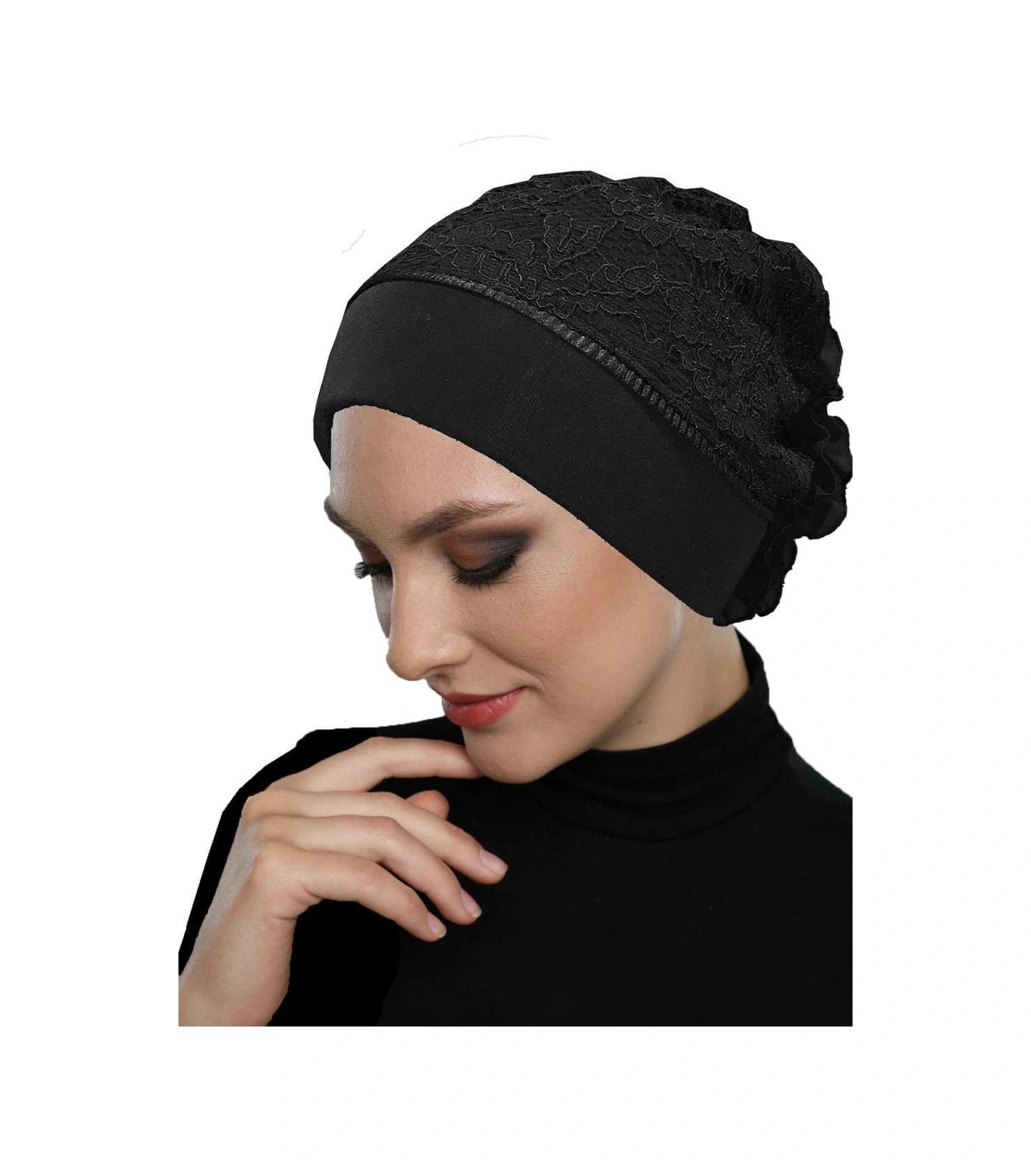 Elysianfidan Kordoneli Arkası Fırfırlı Önü Plise Biyeli Siyah Hazır Türban Tesettür Bone Siyah Elysianfidan Kordoneli Arkası Fırfırlı Önü Plise Biyeli Siyah Hazır Türban Tesettür Bone Siyah