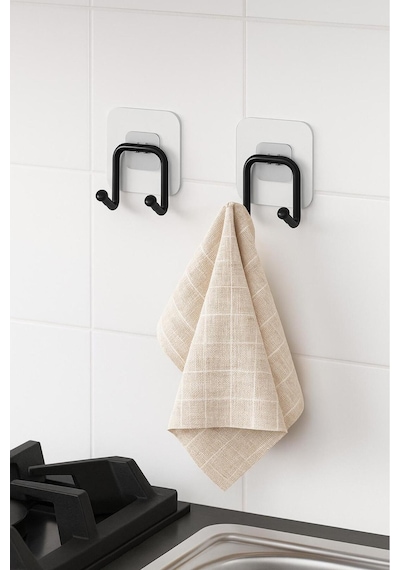 Karteya Güçlü Yapışkanlı 2 Adet Çift Kancalı Banyo Mutfak Askısı Metal Askılık Duvar Askı Organizer Siyah