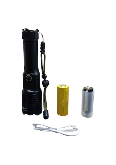 Büro Ev Ofis İş Güvenliği İçin 1500lm Tg Led 2800mah Zoom Şarjlı El Feneri Gri