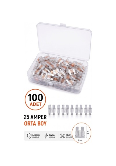 25 Amper Orta Boy Bıçak Sigorta 100 Adet 36.012035 Ağır Vasıta Universal