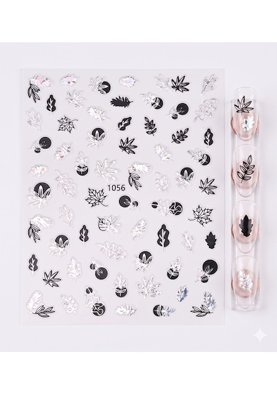 Gümüş Holografik Yaprak Dizayn Tırnak Sticker Tırnak Etiketi Nail Art Jo-1056s