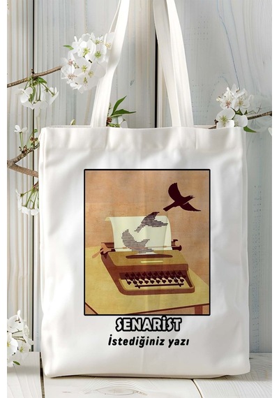 Art Hediye Senarist Baskılı Bez Omuz Çantası Kişiye Özel Model 4 Çok Renkli