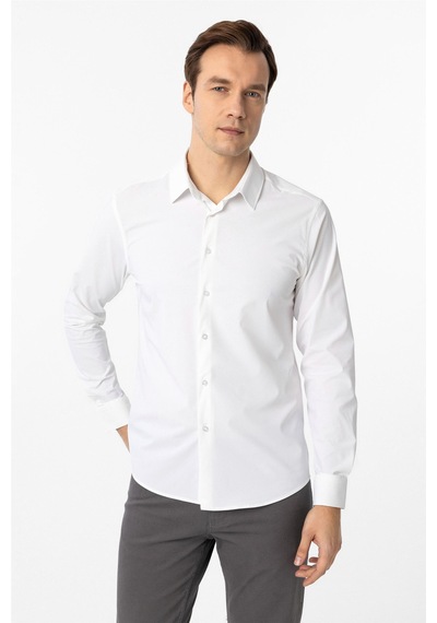 Süvari Beyaz Slim Fit Düz Klasik Yaka Gömlek-34100 Beyaz