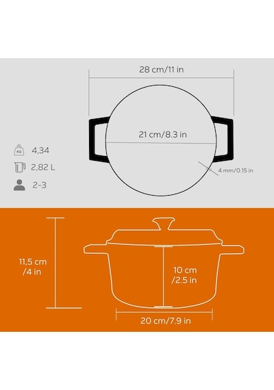 Lava Metal Döküm Yuvarlak Tencere, 20 Cm, Turuncu Genel