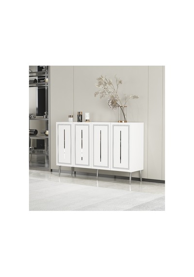 Sahra 120 Cm Konsol, Tv Ünitesi, Çok Amaçlı Dolap Beyaz-altın Beyaz-gümüş