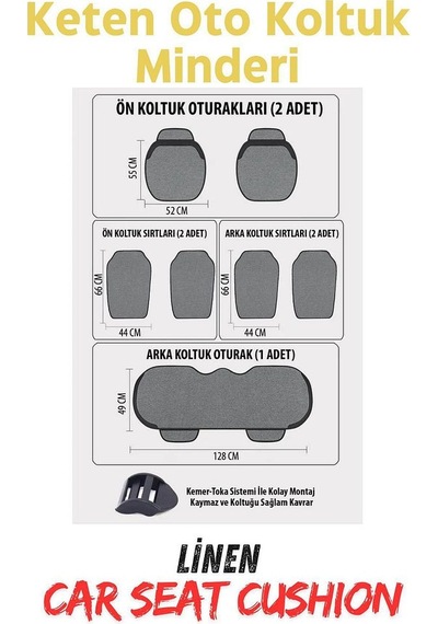 Araba Koltuk Minderi Keten Oto Koltuk Minderi 7 Li Oturak Sırt Dayamalı Cepli Su Geçirmez