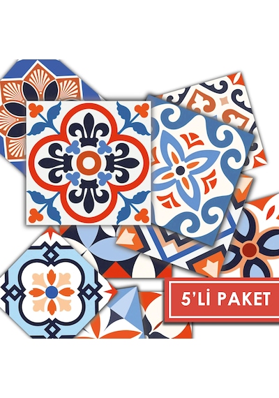 Kendinden Yapışkanlı Karma Meksika Desenli Pvc Karo 10x10 Cm 5 Li Paket