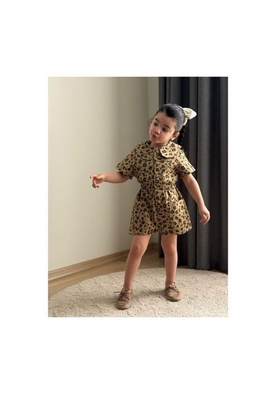 Musab Kids Bebe Yaka Leopar Tulum Kahverengi