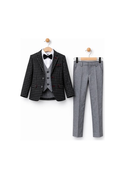 Ahengim Erkek Çocuk Slim Fit Dokulu Çizgili Spor Takım Elbise Ak195-196 Siyah