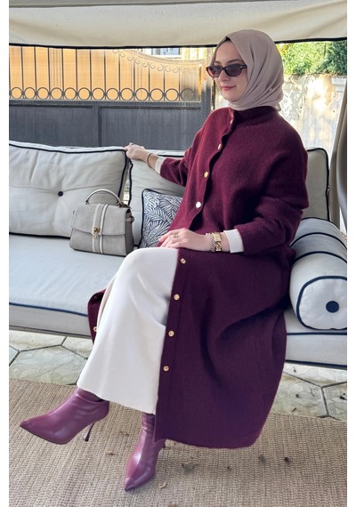Rabia Şamlı Yakut Angora Triko Kap Bordo Normal