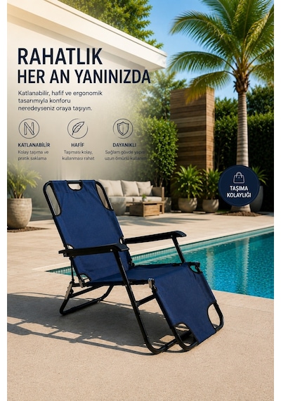 Sunrest Kamp Sandalyesi Kamp Plaj Şezlong Katlanır Kamp Koltuğu Lacivert