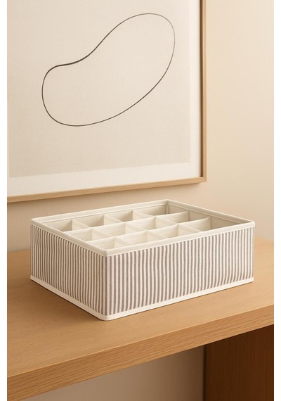 12 Bölmeli Kumaş Organizer - Çekmece İçi Düzenleyici Gri Çizgili Tekstil Hurç Polipropilen 34 X 25 Diğer