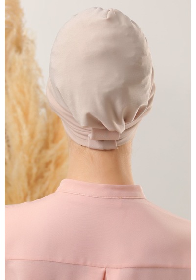 Melodi Scarf Kadın Üç Bantlı Çapraz Hazır Türban Dış Bone Taş Rengi Siyah