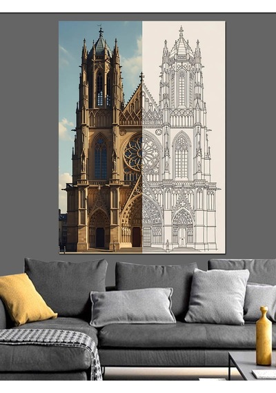 Ahşap Tablo Gotik Katedral Eskiz Çizimi