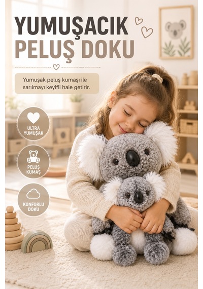 26 Cm Gri Anne Ve Yavru Koala Peluş Oyuncak Yumuşak Dekoratif Çocuk Odası Uyku Arkadaşı