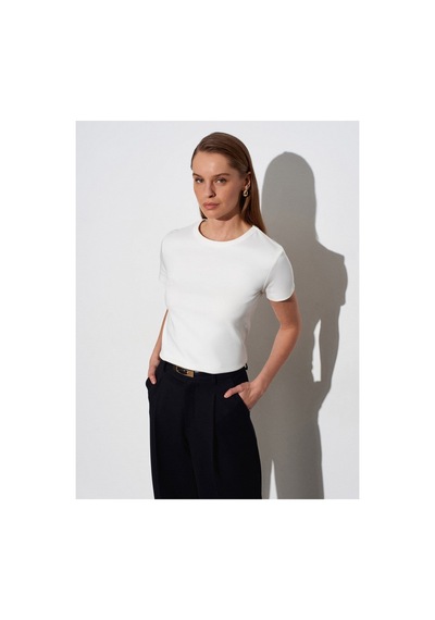 Dilvin 32779 Bisiklet Yaka T-shirt-ekru-16478